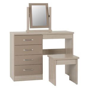 Mack Oak Wooden Dressing Table Set With Oyster Gloss Front