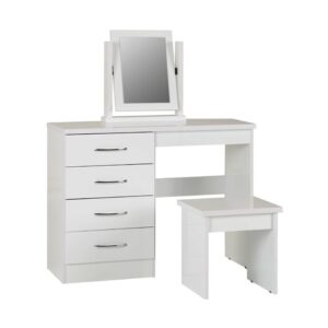Mack Oak Wooden Dressing Table Set With White Gloss Front