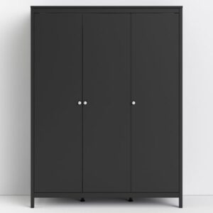 Macron Wooden Wardrobe With 3 Doors In Matt Black
