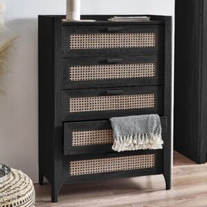 Sumter Wooden Chest Of 5 Drawers In Black Ash And Oak