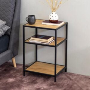 Salvo Wooden Bedside Table With 2 Shelves In Matt Wild Oak