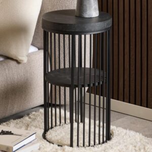 Surf Wooden Bedside Table With Metal Frame In Matt Black Izmir