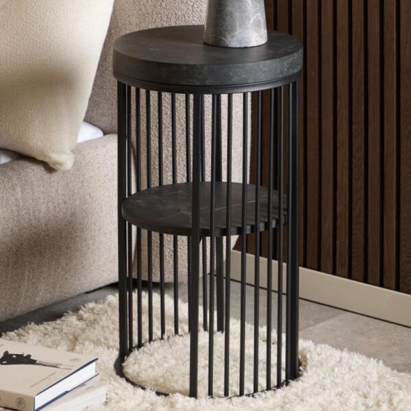 Surf Wooden Bedside Table With Metal Frame In Matt Black Izmir